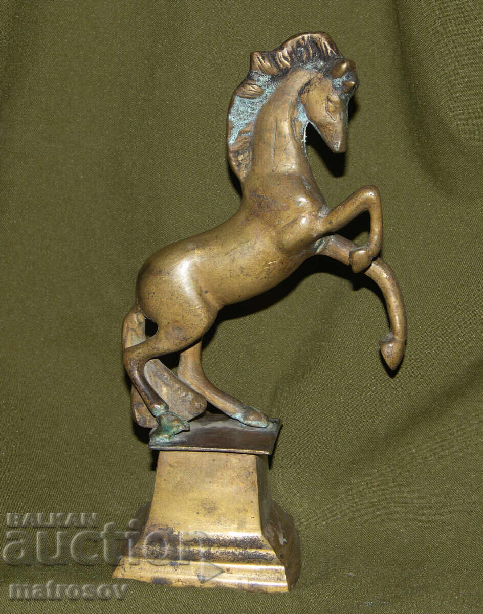 Old sculpture statuette bronze standing horse