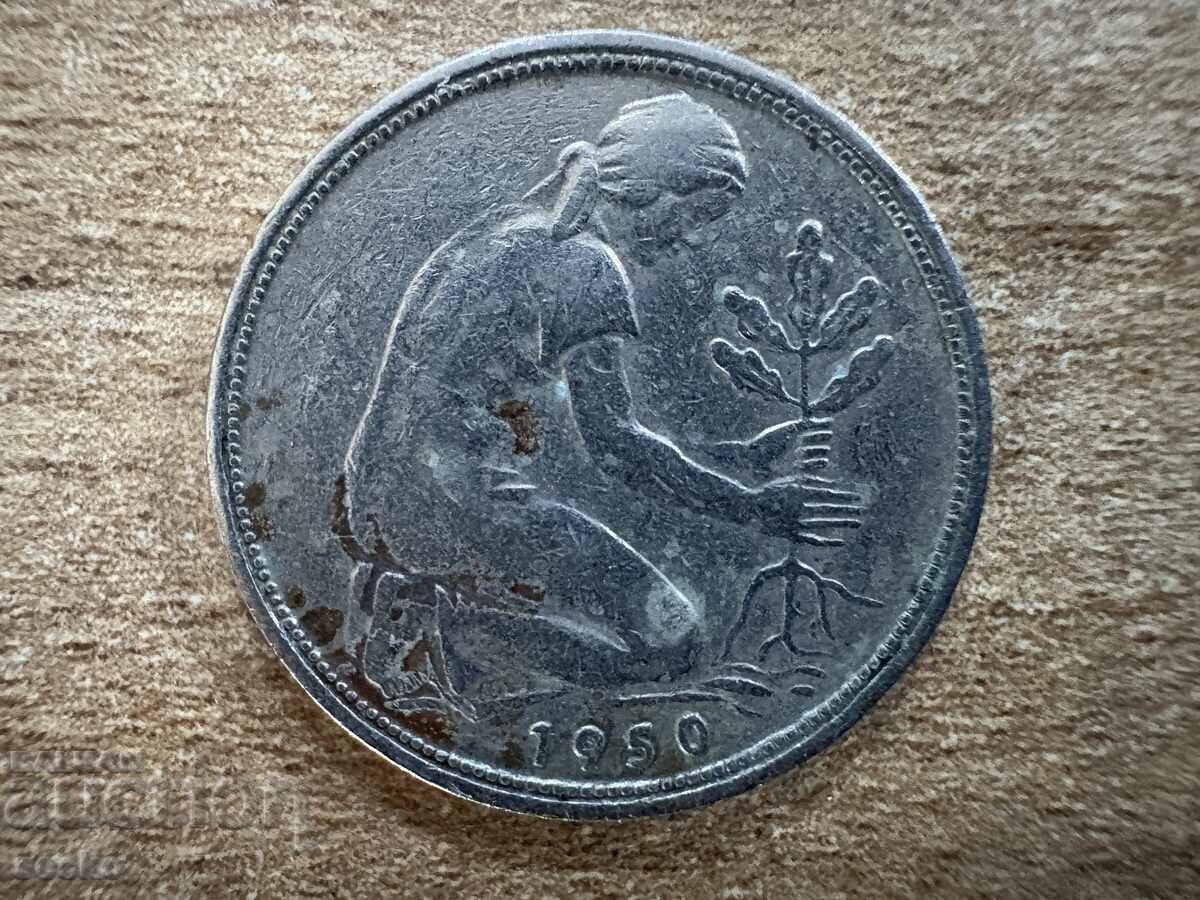 Γερμανία - 50 πφένιγκ (1950) - J με τιμή 0.45 BGN | € 0.23 Γερμανία - 50 πφένιγκ (1950) - J με τιμή 0.45 BGN | € 0.23