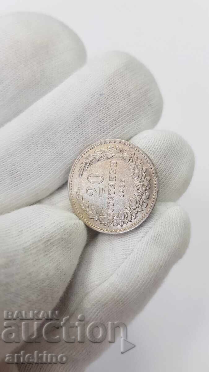 Monedă princiară bulgară 20 stotinki 1906 - 7