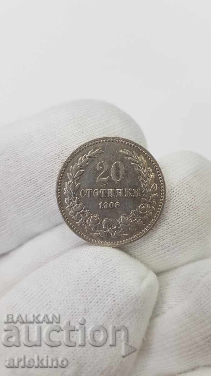 Monedă princiară bulgară 20 stotinki 1906