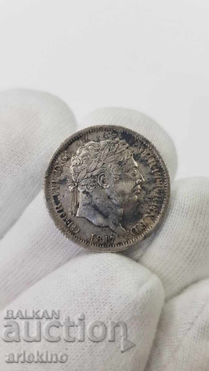 Rare Silver Coin 6 Pence Great Britain 1817 George III
