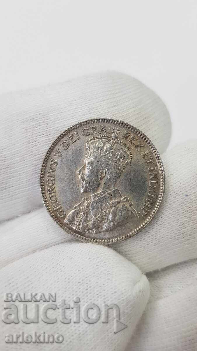 Σπάνιο ασημένιο νόμισμα 25 σεντ 1928 Βρετανική Καναδάς - 5