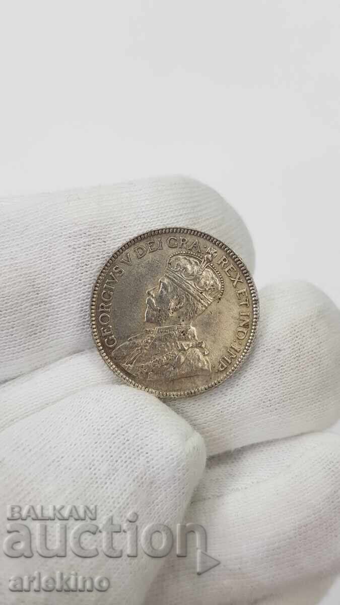 Σπάνιο ασημένιο νόμισμα 25 σεντ 1928 Βρετανική Καναδάς - 7