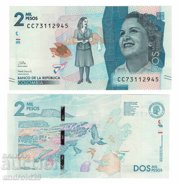 2000 Песос 2022 Колумбия UNC / Банкнота