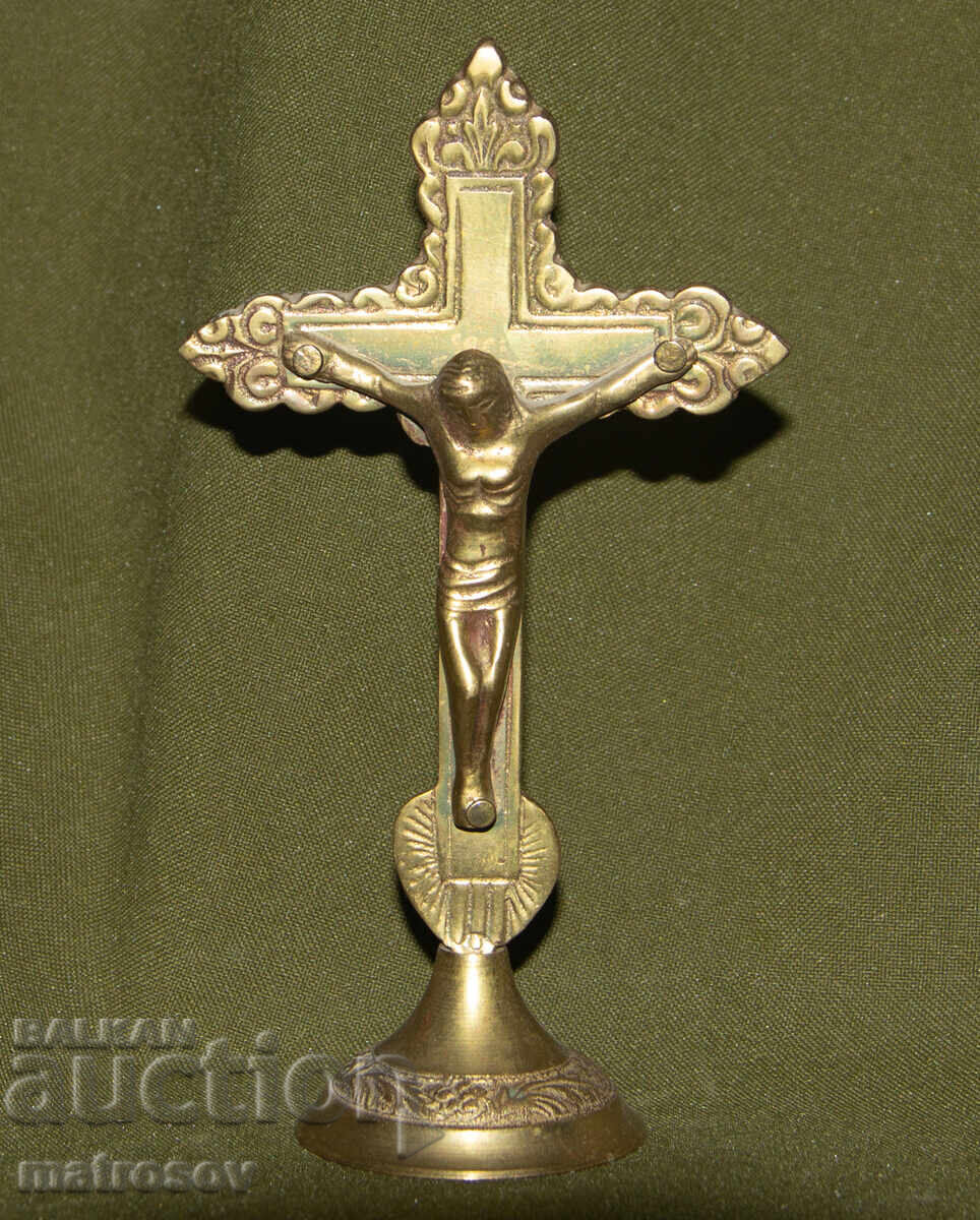 Διακοσμητικός επιτραπέζιος ορειχάλκινος σταυρός, εσταυρωμένος