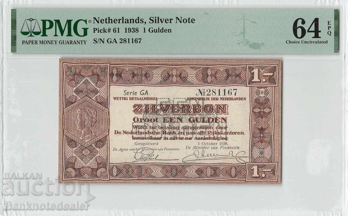 Olanda 1 Gulden 1938 Pick 61 PMG Choice UNC 64 EPQ