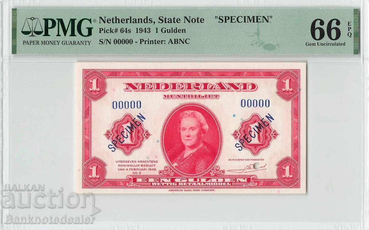 Netherlands 1 Gulden 1943 Specimen Pick 64s PMG Gem UNC 66