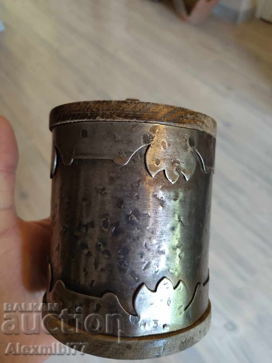 Delivery of Antique metal box - wooden lid, retro-medieval style Delivery of Antique metal box - wooden lid, retro-medieval style