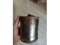 Antique metal box - wooden lid, retro-medieval style