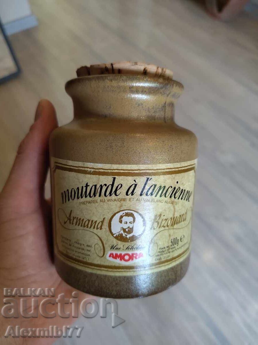 Vas ceramic antic din Franța pentru muștar Armand Bizouard Amora Vas ceramic antic din Franța pentru muștar Armand Bizouard Amora