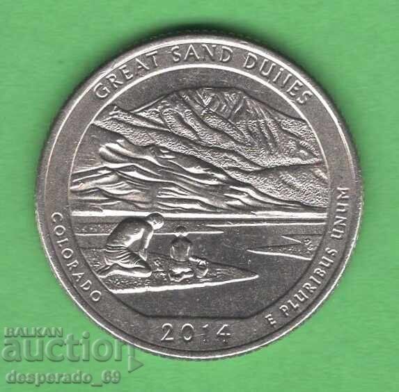 (¯`'•.¸ 25 cents 2014 D USA (Great Sands Dunes) ¸.•'´¯)