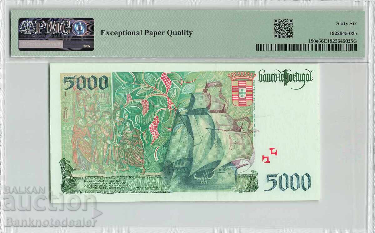 Portugal 5000 Escudos 1998 Pick 190e PMG Gem UNC 66 EPQ with price 290.00 BGN | € 148.27