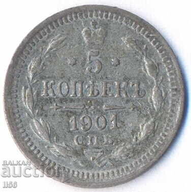 Rusia - 5 copeici 1901 FZ - argint