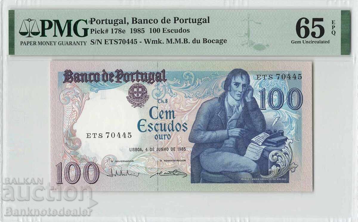 Portugal 100 Escudos 1985 Pick 178e PMG Gem UNC 65 EPQ
