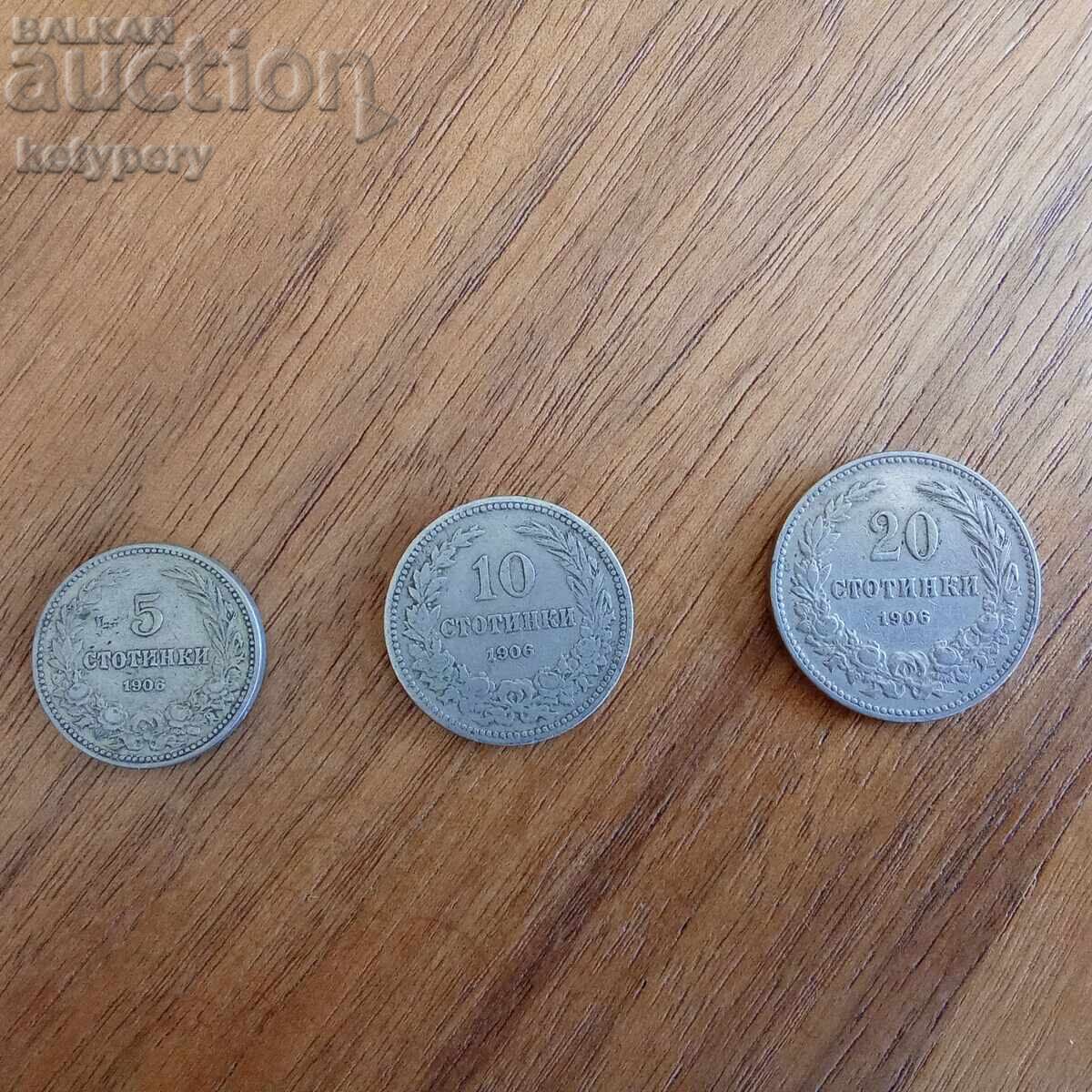 Lot of 5, 10, and 20 stotinki 1906