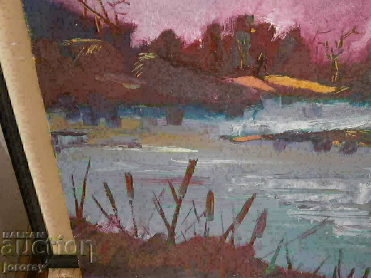 Auction  Oil landscape on phaser 80x65.5cm