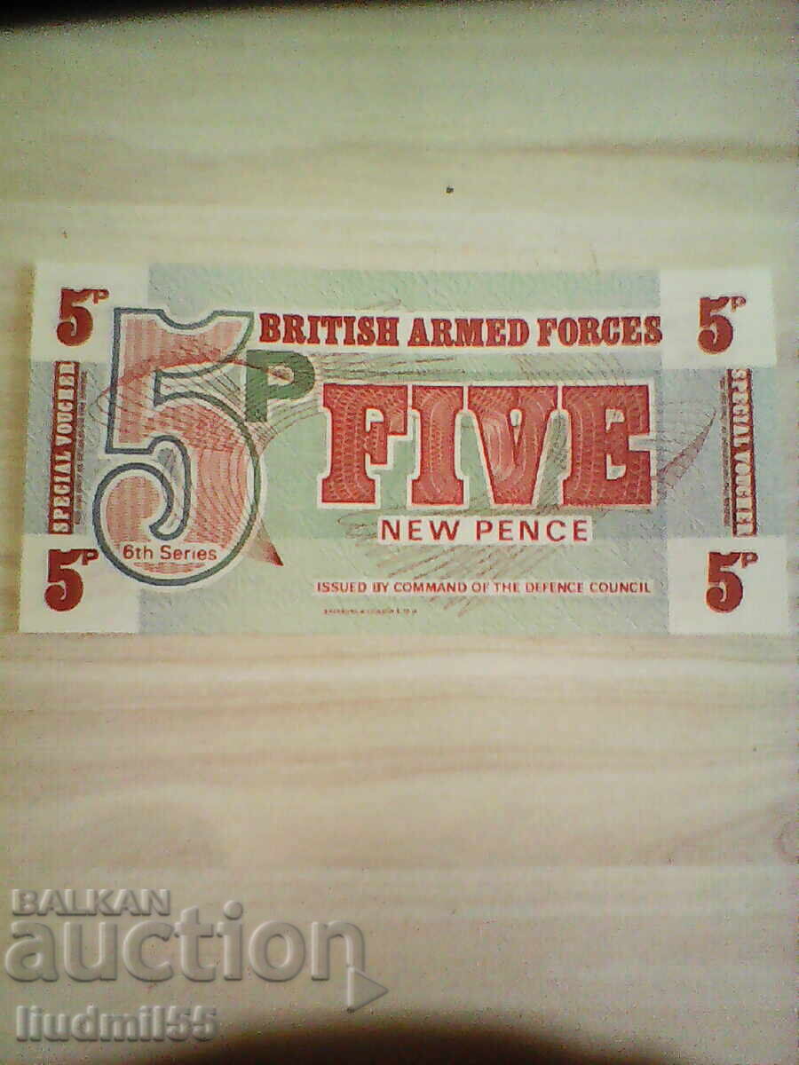 Military Banknote - United Kingdom - 5 Pence UNC