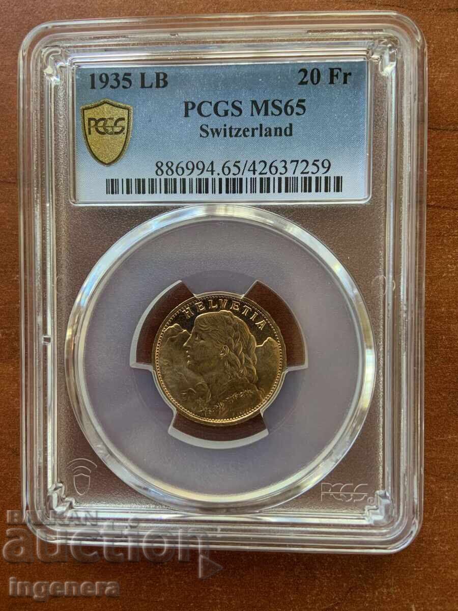 ΝΟΜΙΣΜΑ 20 Francs ΕΛΒΕΤΙΑ ΧΡΥΣΟΣ 1935 ΒΑΘΜΟΣ MS 65 - ΑΥΤΟΠΡΟΣΩΠΩΣ ΠΑΡΑΔΟΣΗ ΝΟΜΙΣΜΑ 20 Francs ΕΛΒΕΤΙΑ ΧΡΥΣΟΣ 1935 ΒΑΘΜΟΣ MS 65 - ΑΥΤΟΠΡΟΣΩΠΩΣ ΠΑΡΑΔΟΣΗ