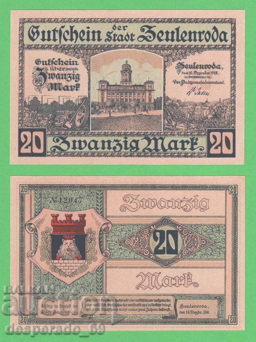(¯`'•.¸GERMANIA (Zeulenroda) 20 mărci 1918 UNC¸.•'´¯)