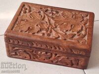 Cutie veche de nuc cu sculptură pentru bijuterii, bijuterie, giuvaer