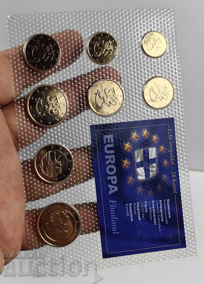 SET EURO COINS FINLAND GOLD PLATED 24 CARAT GOLD PLATED - 7