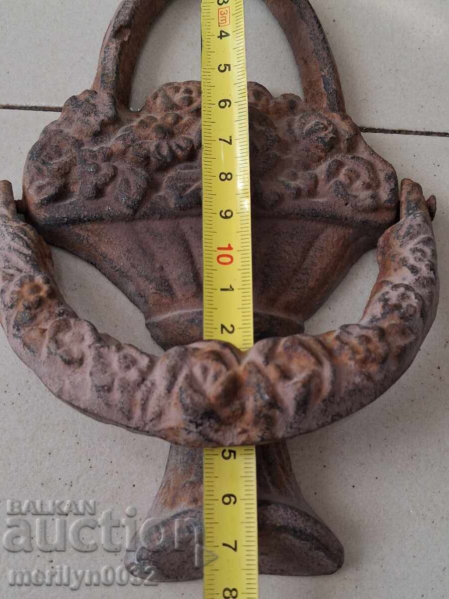 Old door knocker, embossed cast iron, WORKS - 7