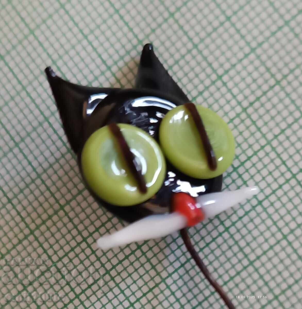 Old handmade glass badge Cat with price 8.00 BGN | € 4.09