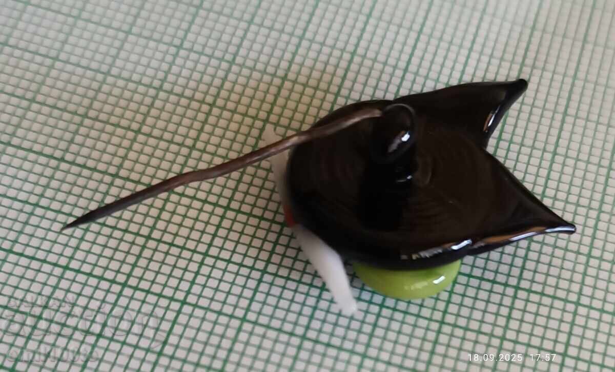 Old handmade glass badge Cat - 5