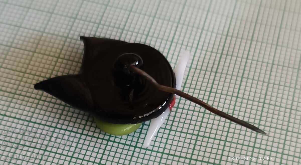 Old handmade glass badge Cat - 6