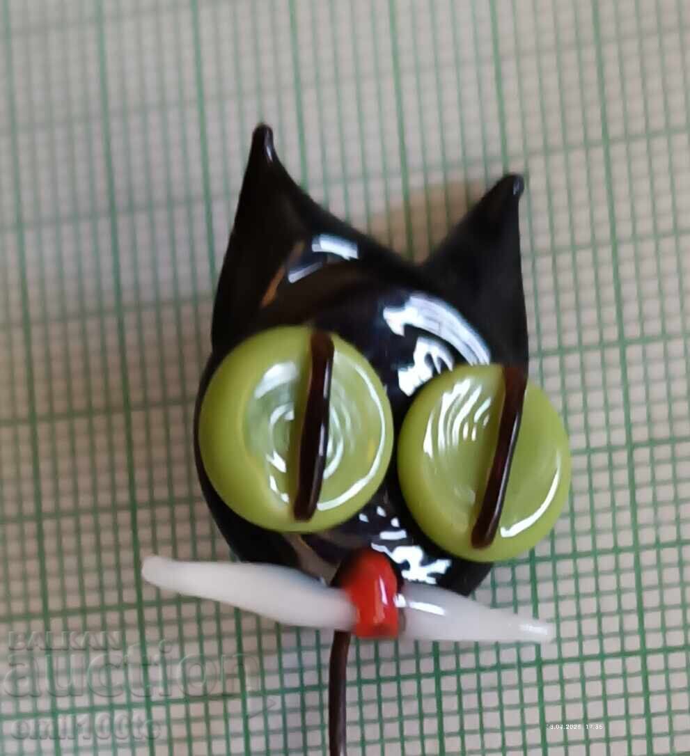 Old handmade glass badge Cat