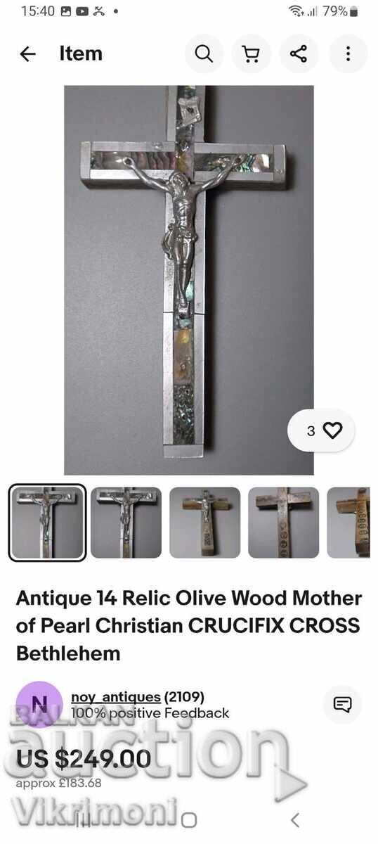 Cruce din sidef, argintată, lemn de măslin - 7 Cruce din sidef, argintată, lemn de măslin - 7