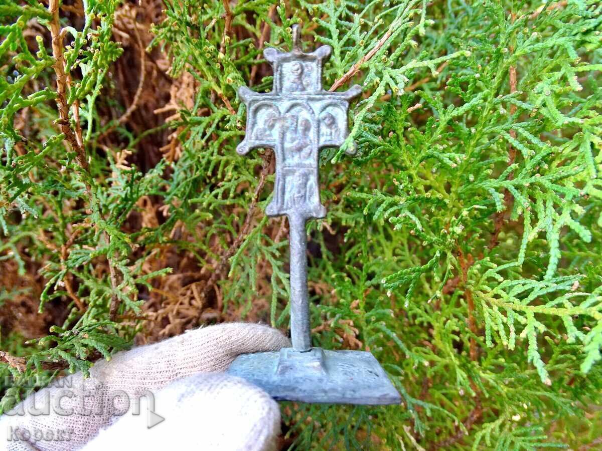 Old bronze ritual seal for prosphora, cross, crucifix 1
