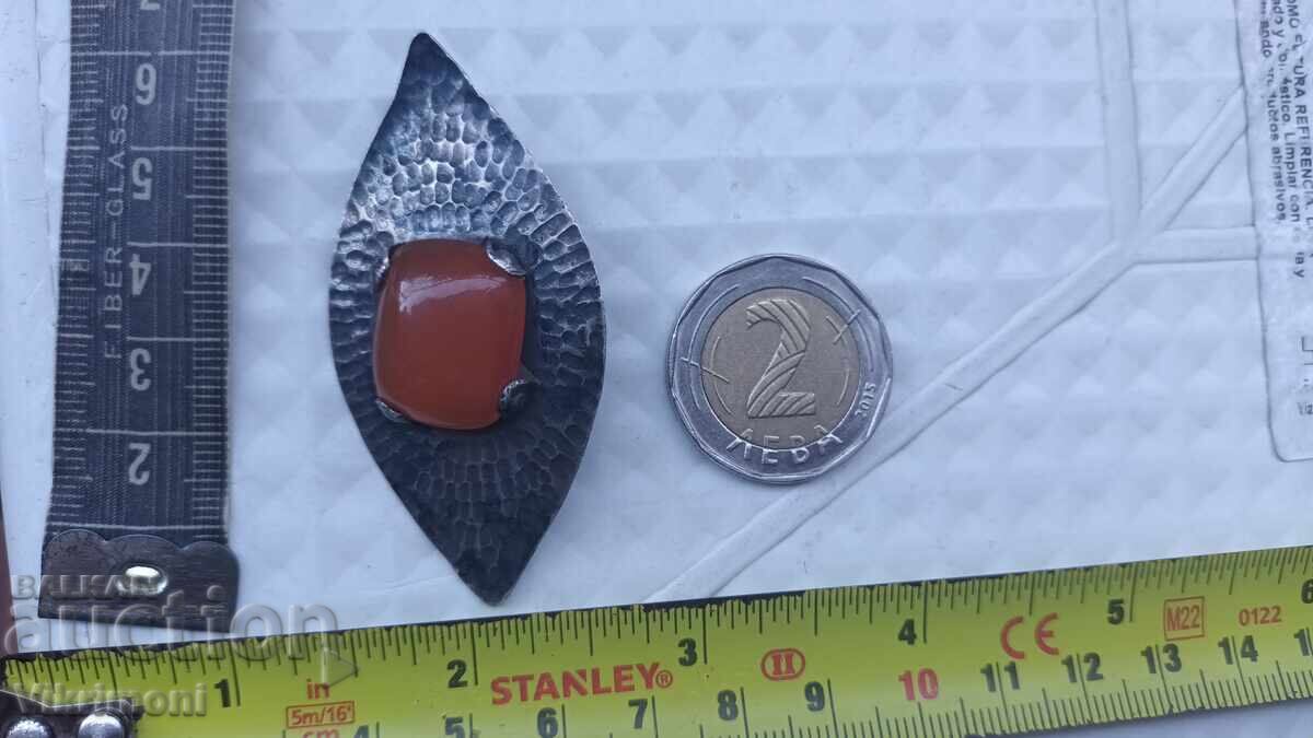 Доставка на Сребро,карнеол,арт нуво брошка,ръчна,изработка