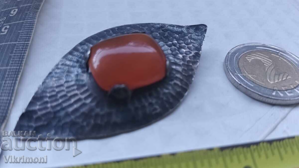 Argint, carneol, broșă art nouveau, lucrată manual - 6 Argint, carneol, broșă art nouveau, lucrată manual - 6