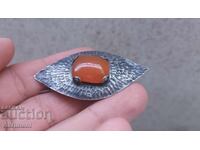 Silver, carnelian, art nouveau brooch, handmade