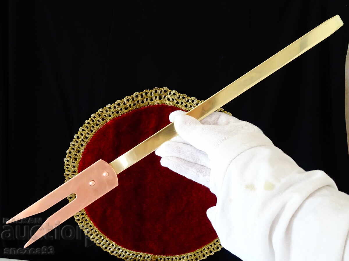 Παράδοση Χάλκινη τσιμπίδα για κρέας, γκριλ, καθαρό κόκκινο χαλκό 42 εκ