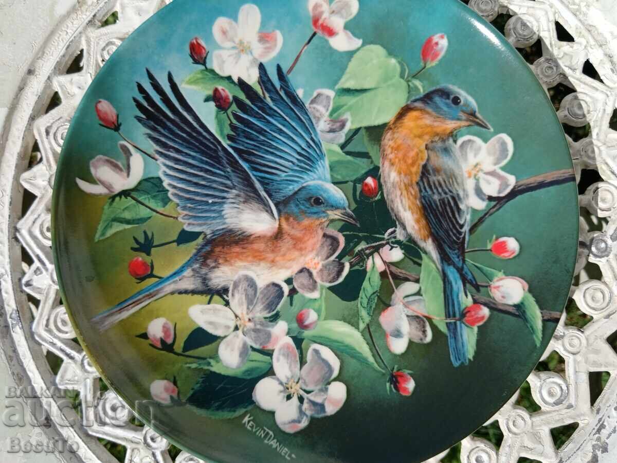 Farfurie decorativă din porțelan cu păsări, Anglia, ca nouă - 6
