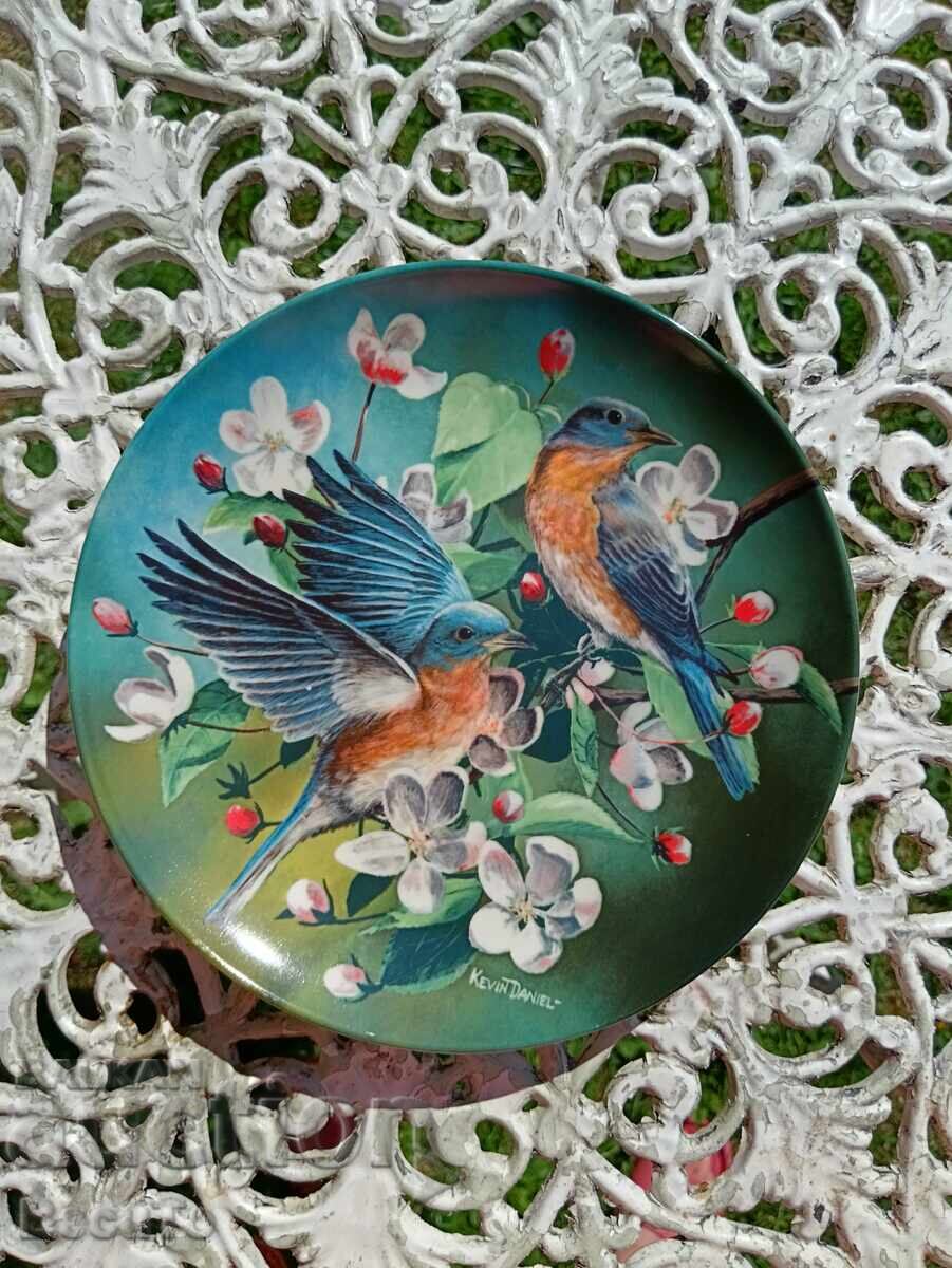 Farfurie decorativă din porțelan cu păsări, Anglia, ca nouă