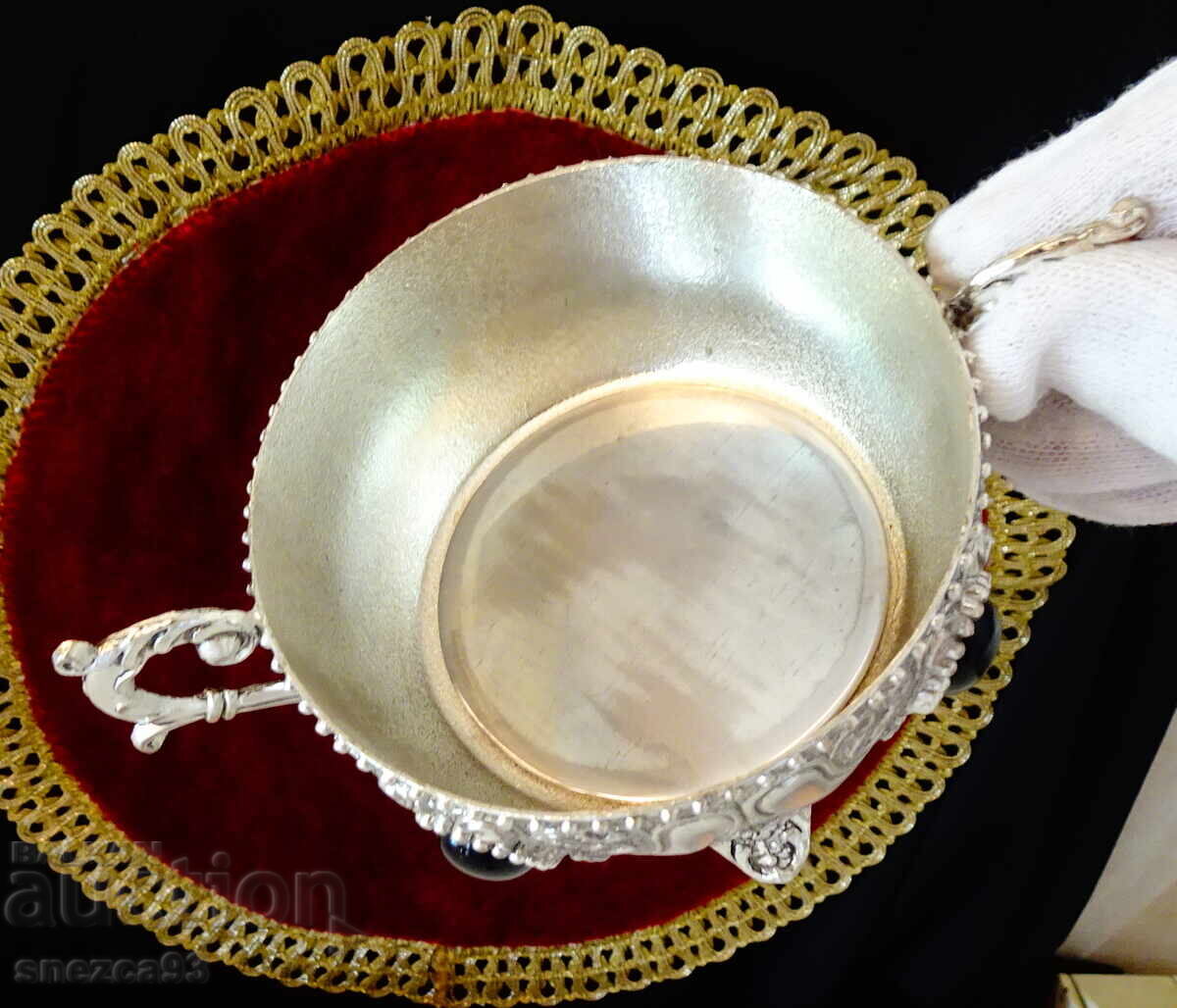 Посребрена медна захарница,рози,оникс. - 6 Посребрена медна захарница,рози,оникс. - 6