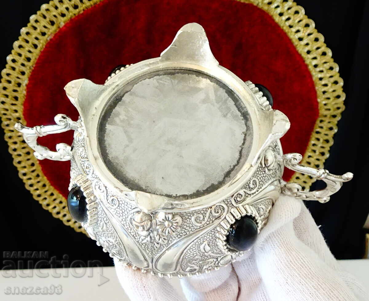 Посребрена медна захарница,рози,оникс. - 7 Посребрена медна захарница,рози,оникс. - 7