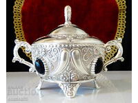 Посребрена медна захарница,рози,оникс.