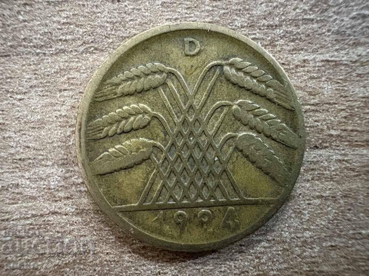 Germany - 10 Reichspfennig (1924) - D with price 0.55 BGN | € 0.28 Germany - 10 Reichspfennig (1924) - D with price 0.55 BGN | € 0.28