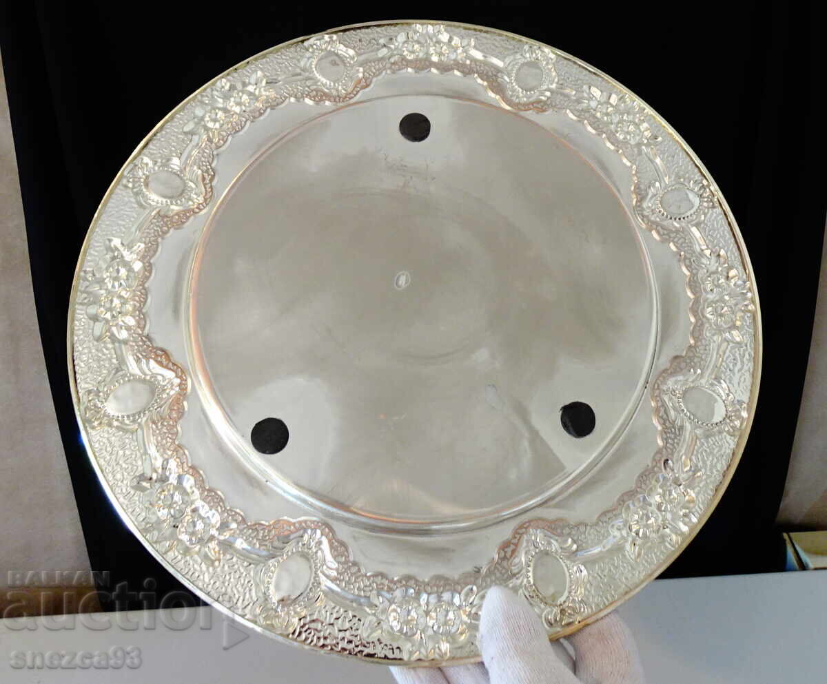 Аукцион Посребрена поднос,рози,оникс 31 см.