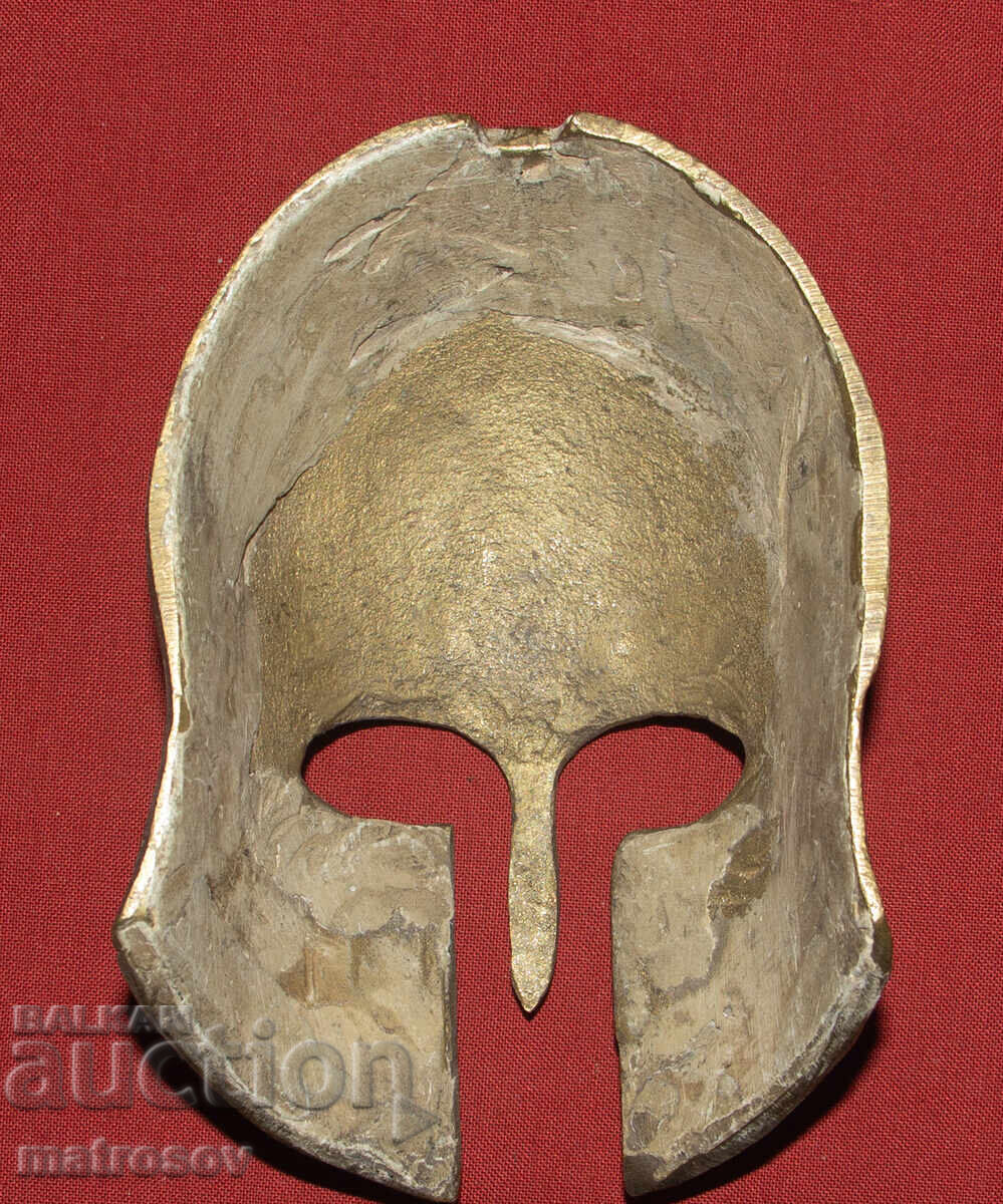 Παράδοση Μικρό μπρούτζινο γλυπτό, διακόσμηση, μάσκα Έλληνα οπλίτη