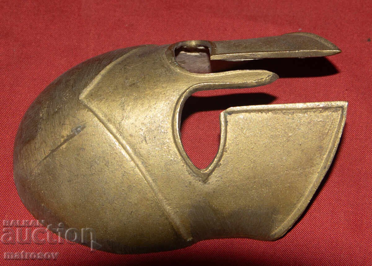 Μικρό μπρούτζινο γλυπτό, διακόσμηση, μάσκα Έλληνα οπλίτη - 5