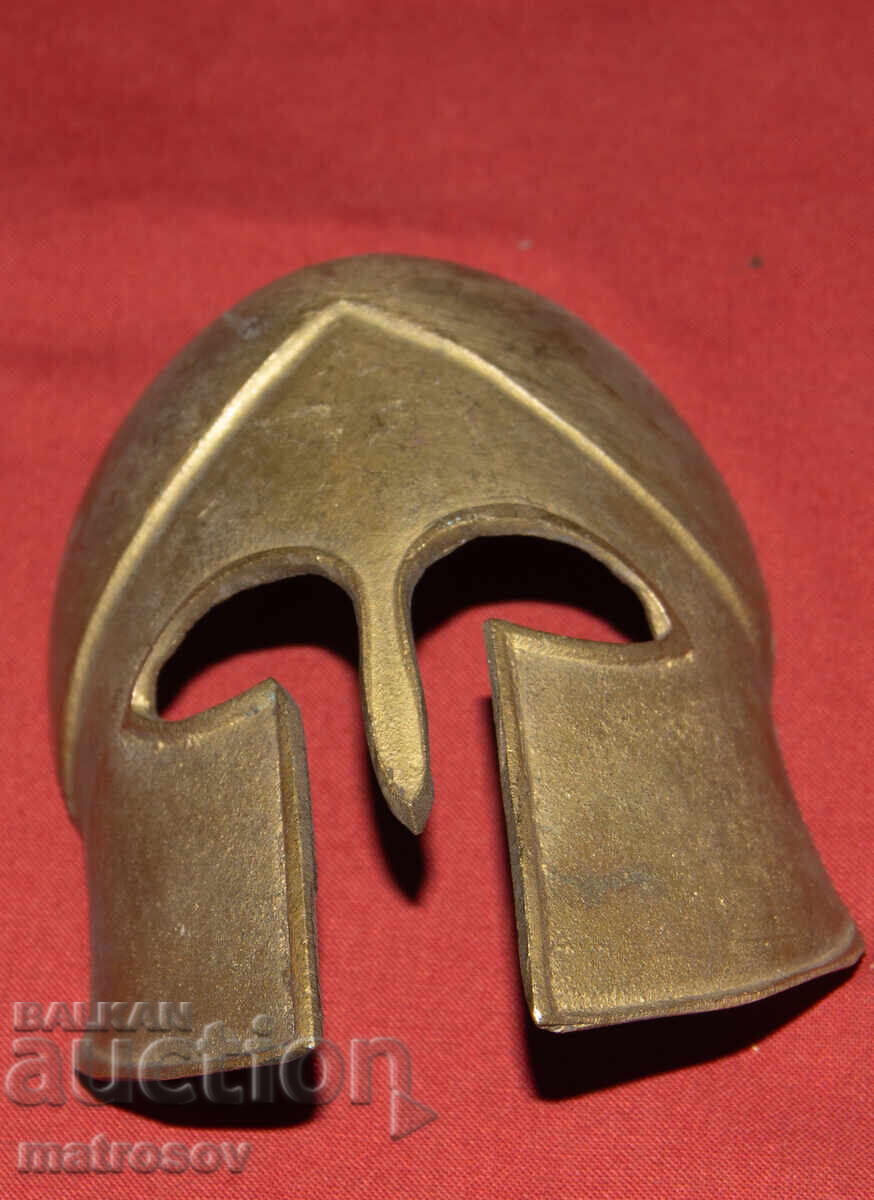 Μικρό μπρούτζινο γλυπτό, διακόσμηση, μάσκα Έλληνα οπλίτη - 6