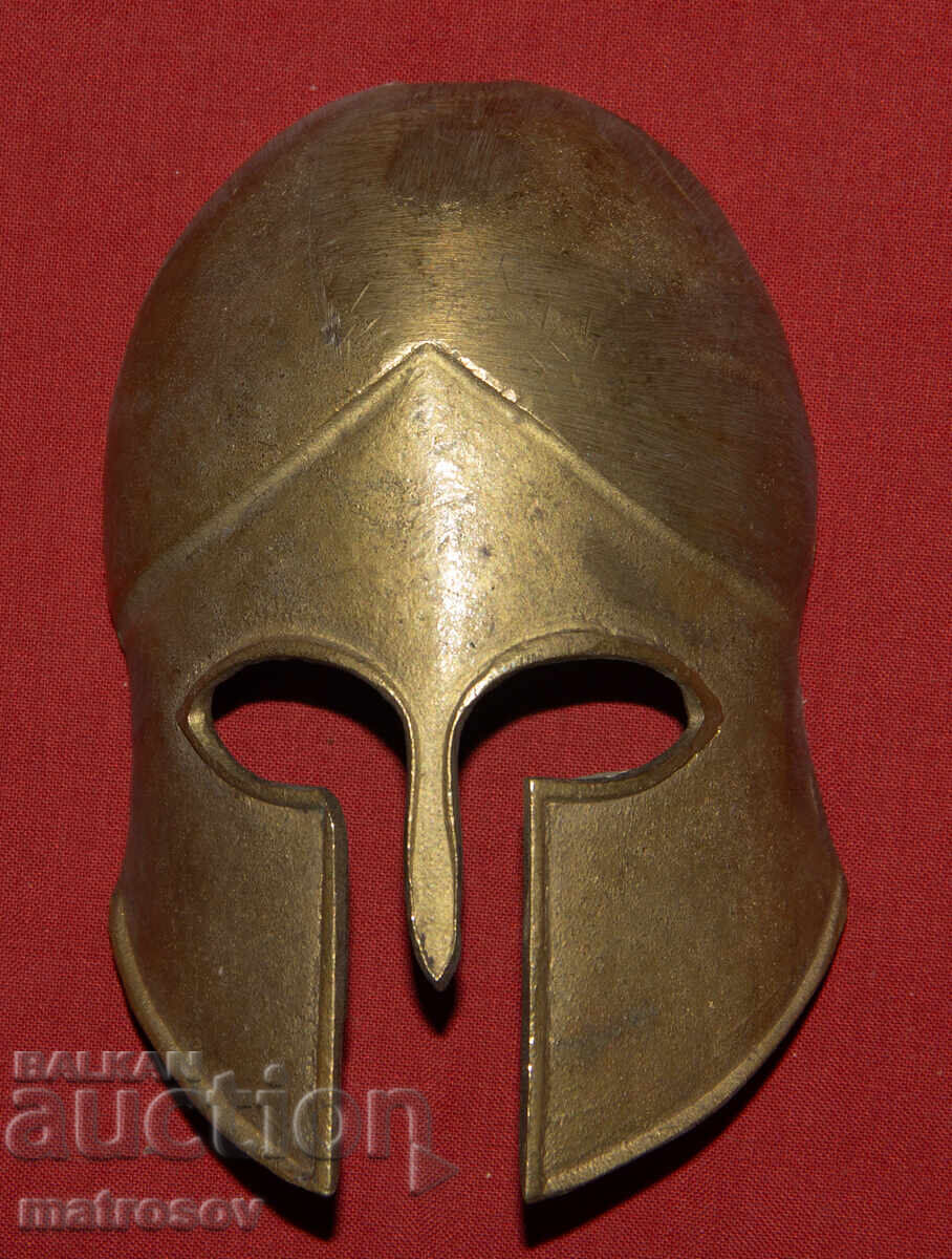 Μικρό μπρούτζινο γλυπτό, διακόσμηση, μάσκα Έλληνα οπλίτη