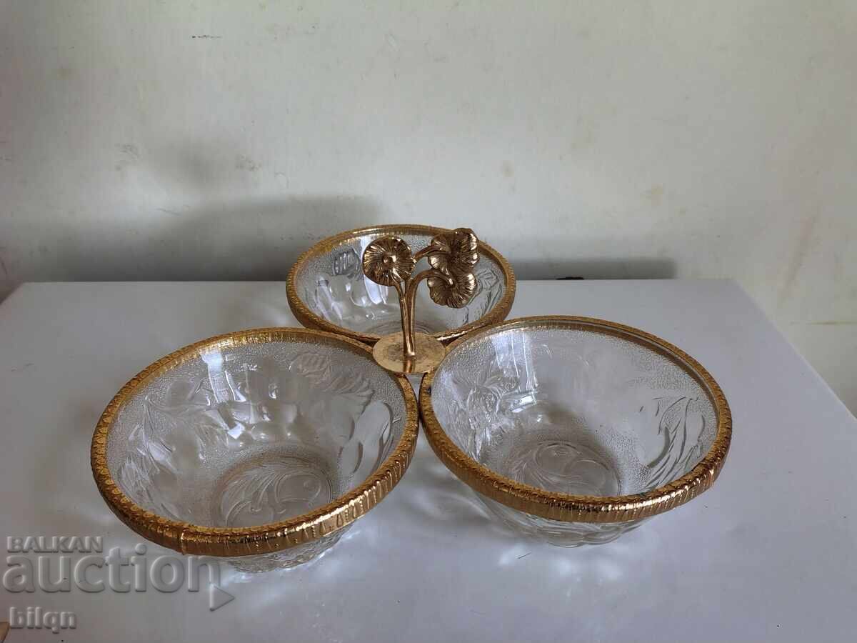 Minunat Platou Triplu Placat cu Aur