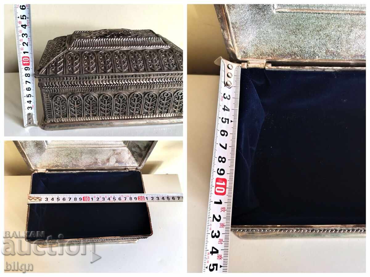 Cutie de bijuterii placată cu argint veche - 7