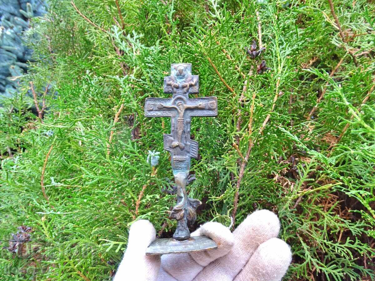Licitație Vechi sigiliu bronz ritual pentru prescură, cruce, răstignire 3